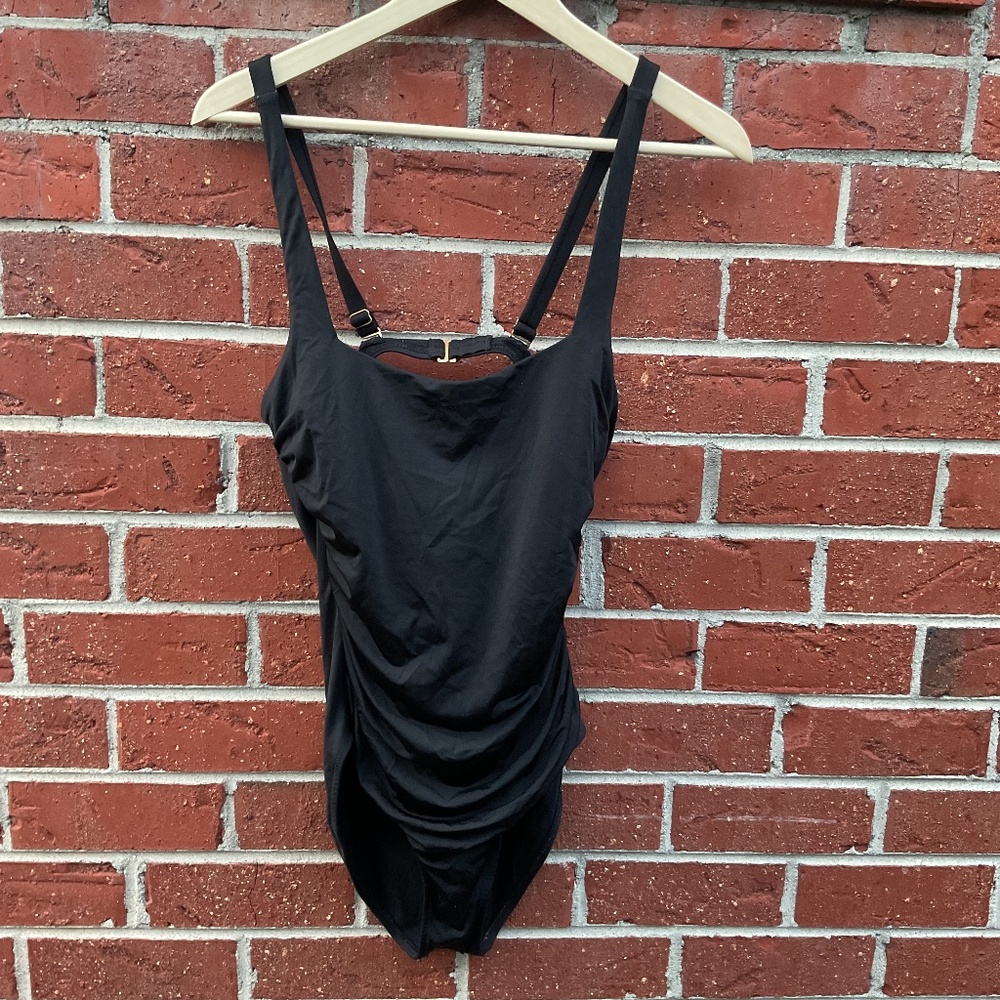Athleta One Piece Swimsuit Square Neck Stretch Swim Fabric Black Women Medium